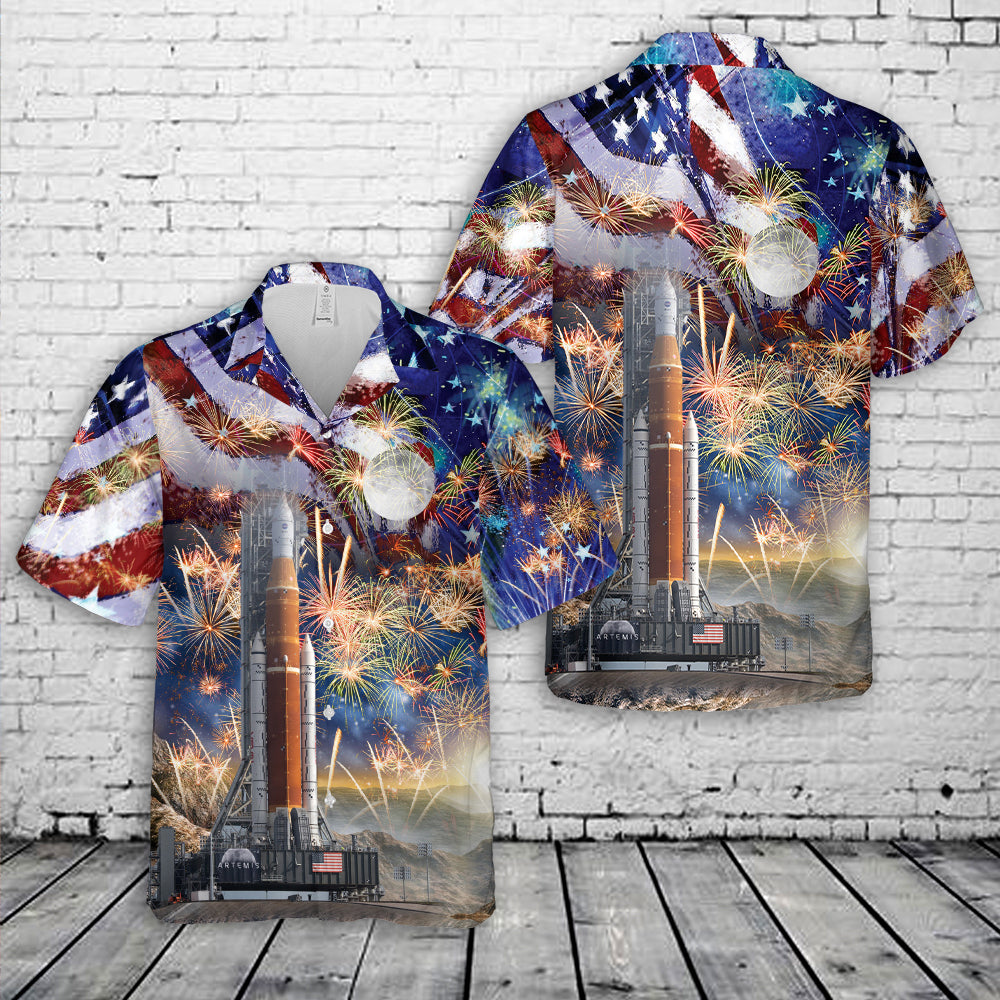 NASA Artemis SLS Moon Rocket, 4th Of July Hawaiian Shirt