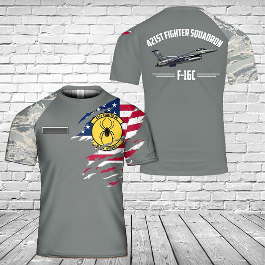 Custom Name US Air Force 421st Fighter Squadron F-16C 3D T-shirt