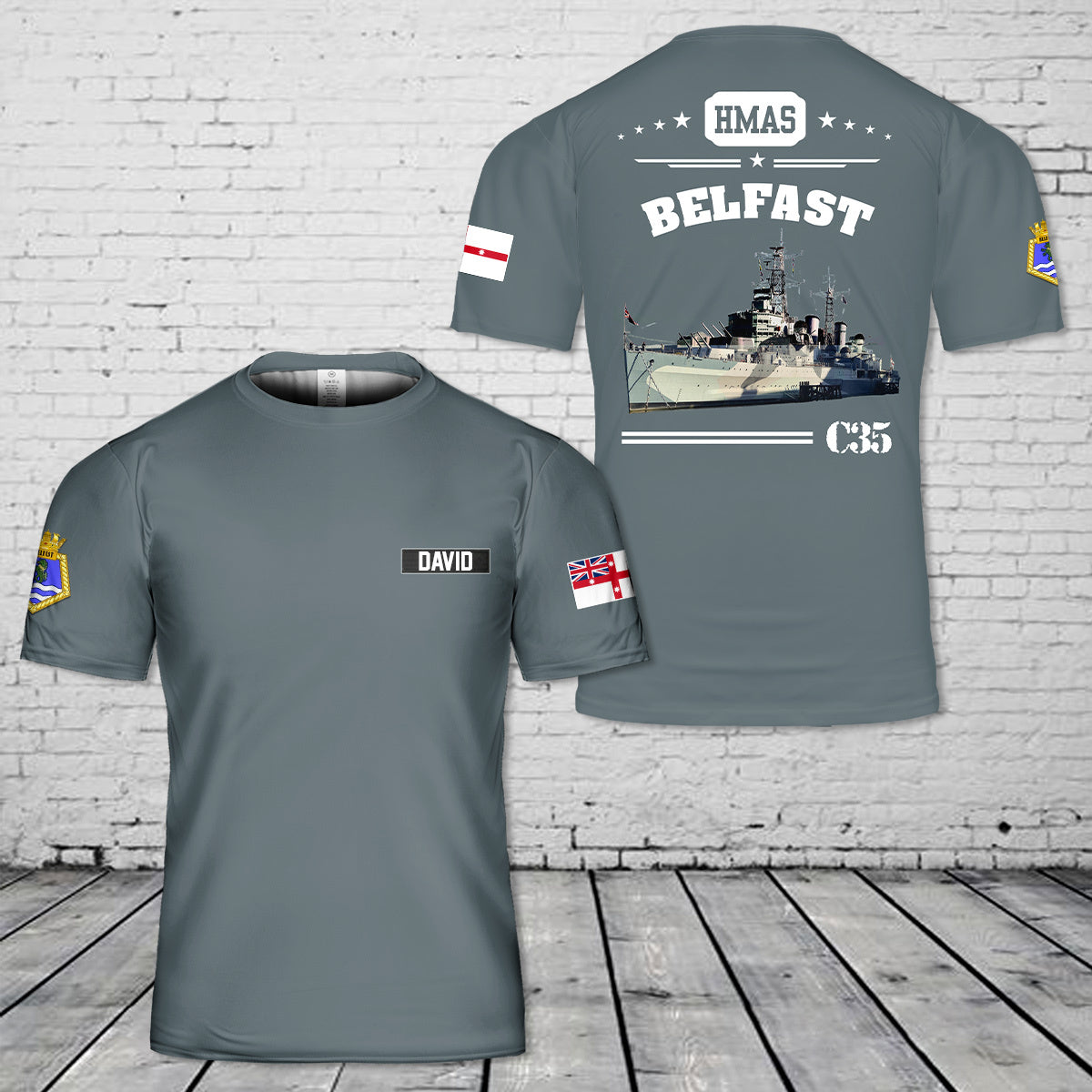 Custom Name Royal Navy HMS Belfast (C35) 3D T-shirt