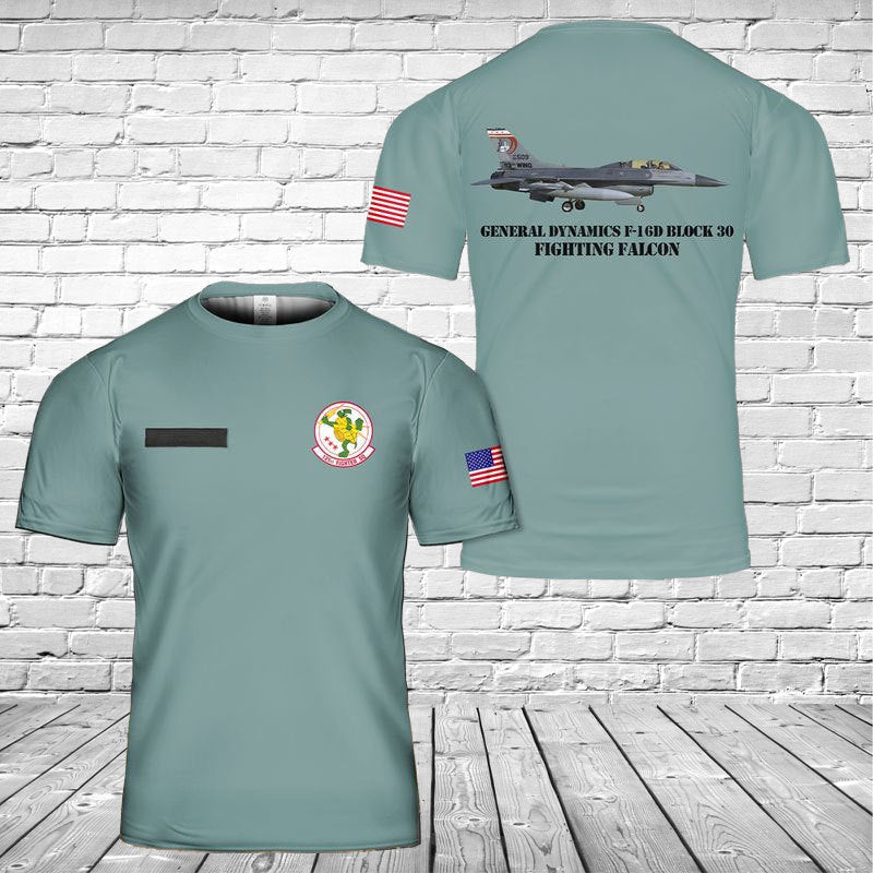 Custom Name District of Columbia Air National Guard 121st Fighter Squadron General Dynamics F-16D Block 30 Fighting Falcon 3D T-shirt