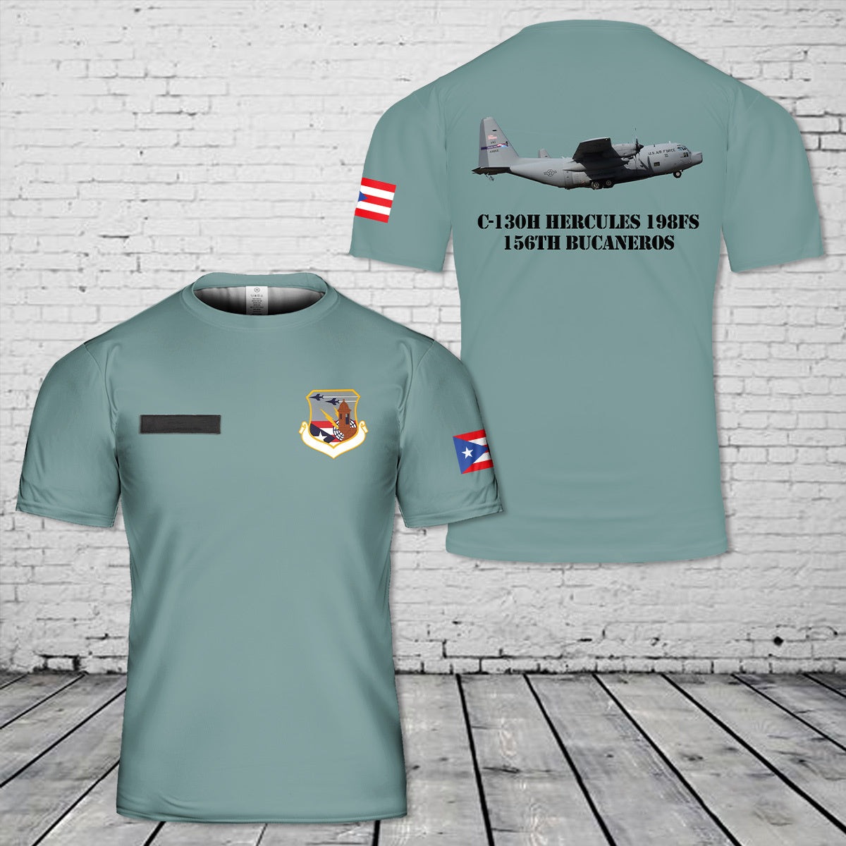 Custom Name Puerto Rico Air National Guard C-130H Hercules 198FS 156th Bucaneros 3D T-shirt