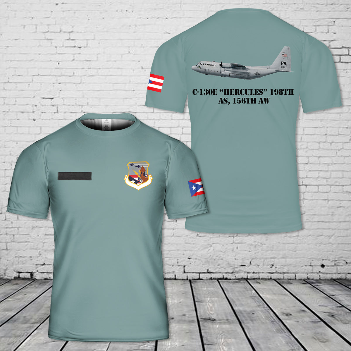 Custom Name Puerto Rico Air National Guard C-130E Hercules 198th AS, 156th AW 3D T-shirt