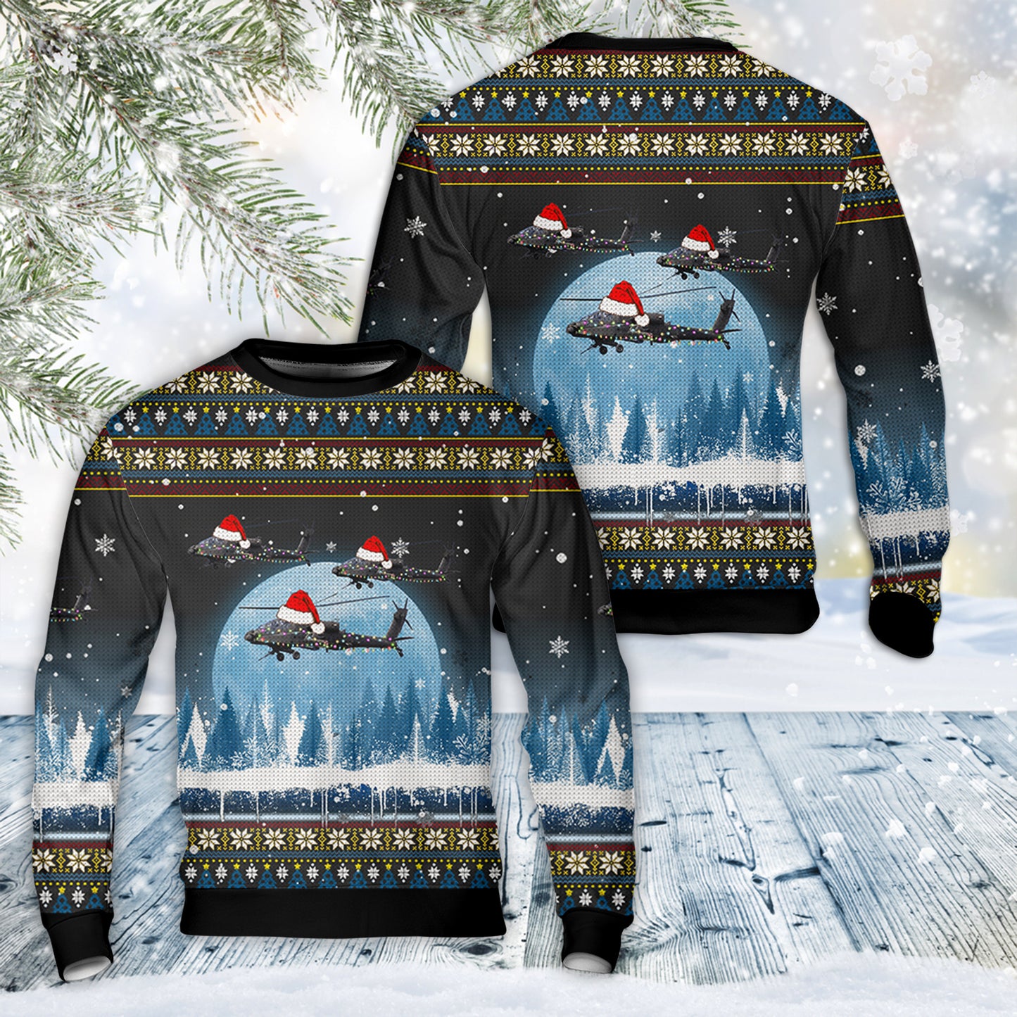 US Army Boeing AH-64 Apache Christmas AOP Sweater