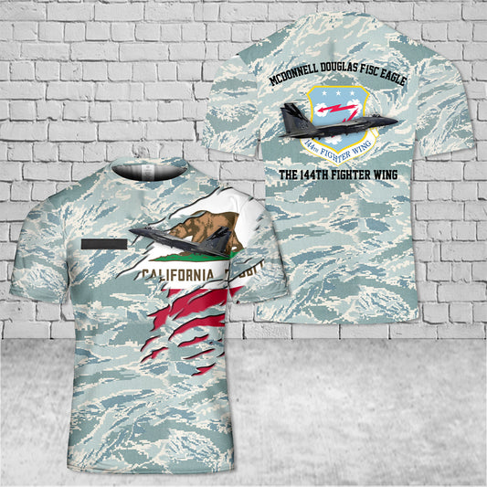 Custom Name California Air National Guard 144th Fighter Wing F-15C Eagle 3D T-shirt