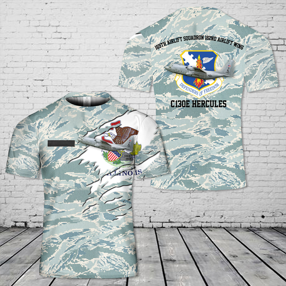 Custom Name Illinois Air National Guard 169th Airlift Squadron 182nd Airlift Wing C-130E Hercules 3D T-shirt