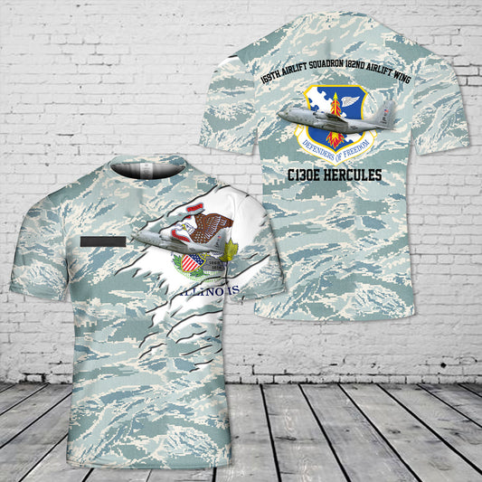 Custom Name Illinois Air National Guard 169th Airlift Squadron 182nd Airlift Wing C-130E Hercules 3D T-shirt