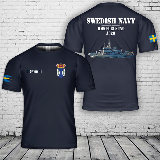 Custom Name Swedish Navy HMS Furusund A320 3D T-shirt