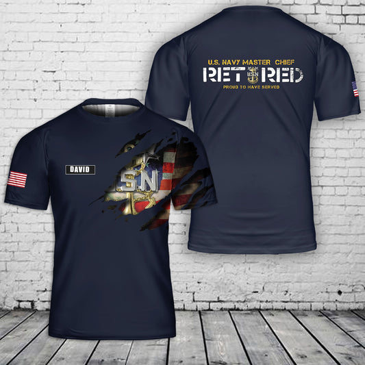 Custom Name US Navy Retired Master Chief 3D T-Shirt