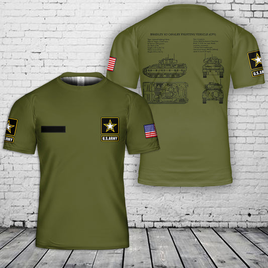 Custom Name US Army M3 Bradley Fighting Vehicle 3D T-shirt
