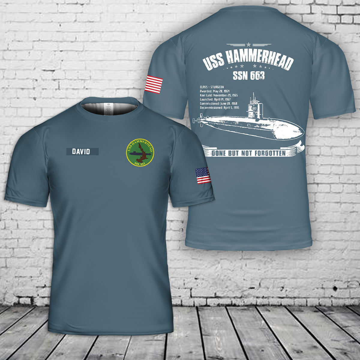 Custom Name US Navy USS Hammerhead (SSN-663) 3D T-shirt