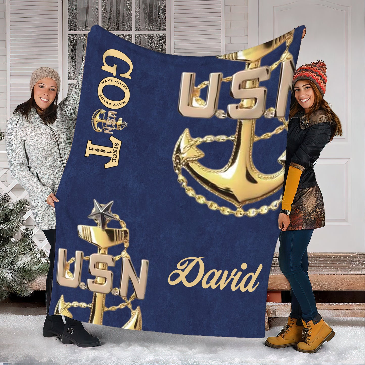 Custom Name US Senior Chief  GOAT Fleece Blanket (Made in US)