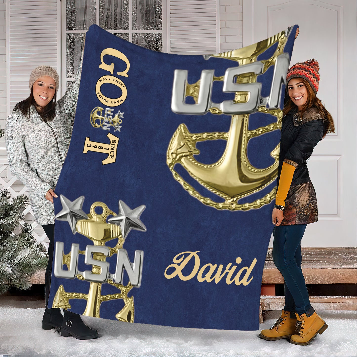 Custom Name US Master Chief GOAT Fleece Blanket (Made in US)