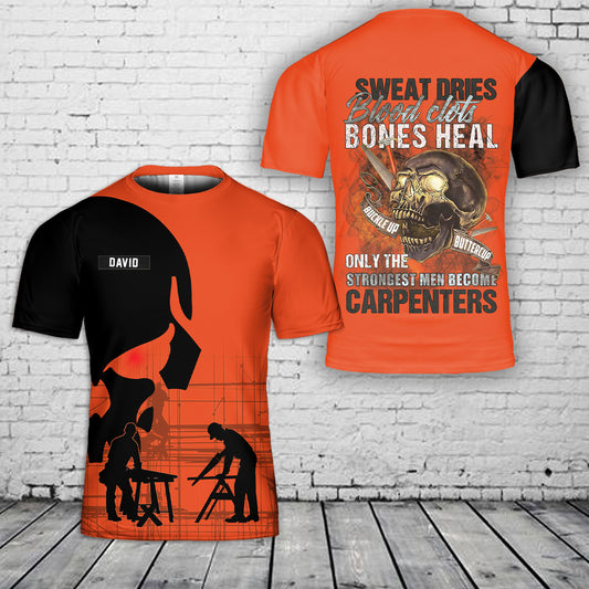 Custom Name Strongest Men Become Carpenter 3D T-Shirt