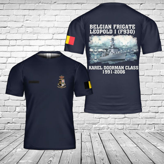 Custom Name Belgian Navy Belgian frigate Leopold I 3D T-shirt