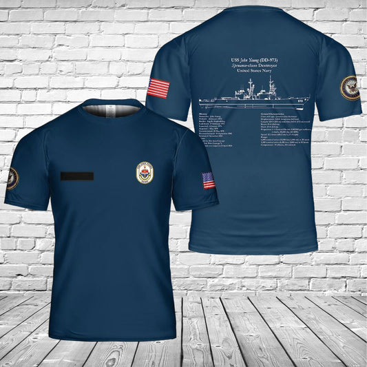 Custom Name US Navy USS John Young DD-973 Blueprint 3D T-shirt