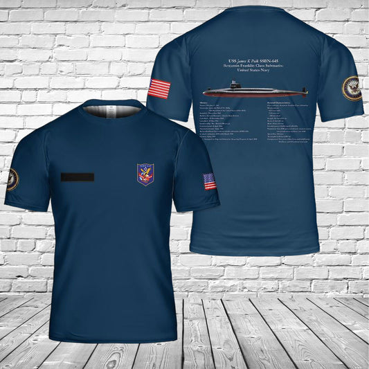 Custom Name US Navy USS James K Polk SSBN-645 3D T-shirt