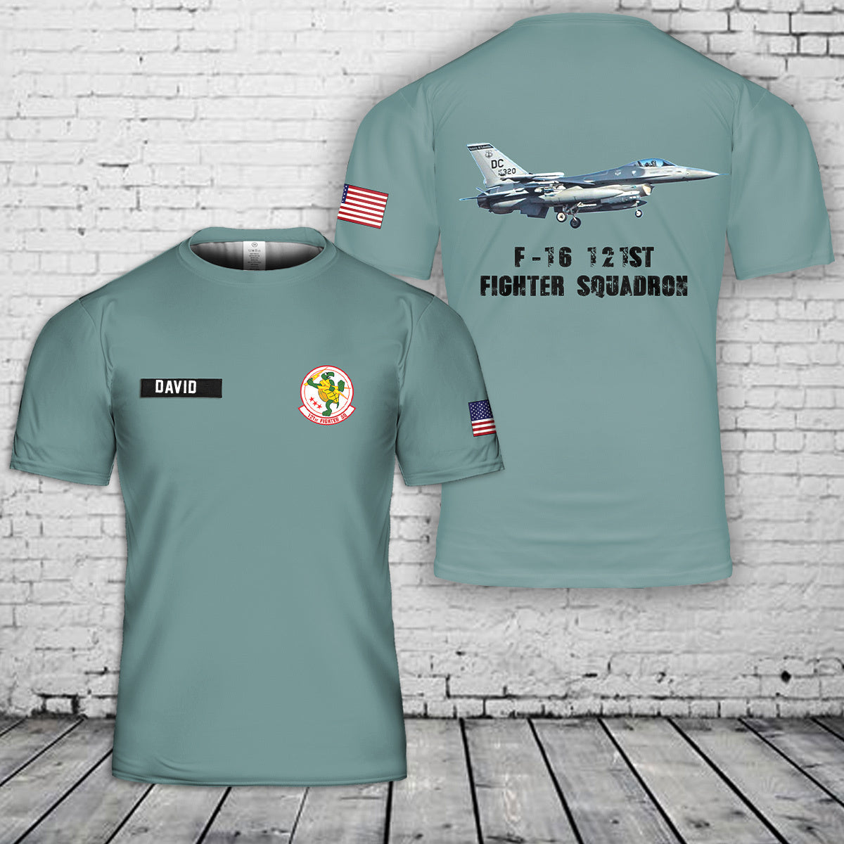 Custom Name District of Columbia Air National Guard F-16 121st Fighter Squadron 3D T-shirt