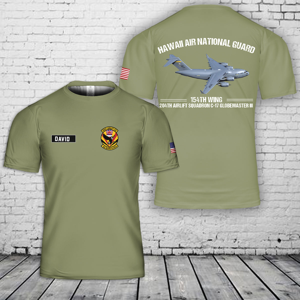 Custom Name Hawaii Air National Guard 154th Wing 204th Airlift Squadron C-17 Globemaster III 3D T-shirt