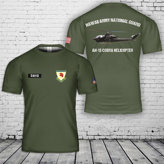 Custom Name Hawaii Army National Guard AH-1S Cobra helicopter 3D T-shirt