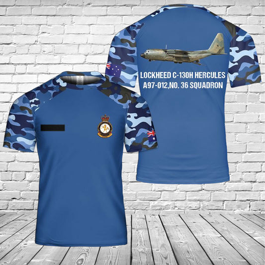 Custom Name Royal Australian Air Force Lockheed C-130H Hercules A97-012, No. 36 Squadron 3D T-shirt