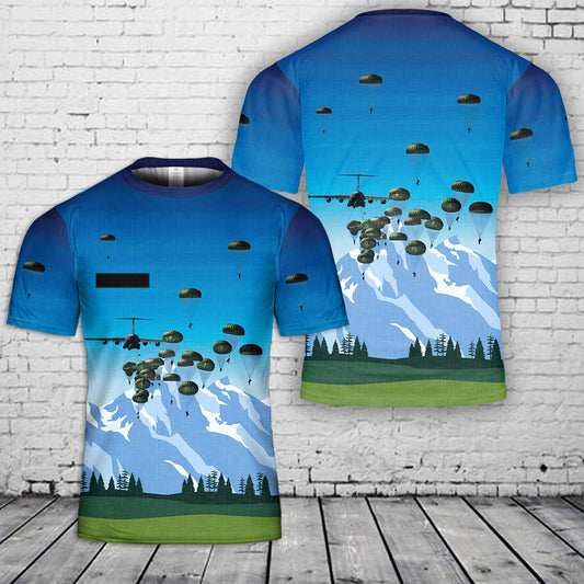 Custom Name US Army 82nd Airborne Division parachute from a C-130 Hercules aircraft 3D T-shirt