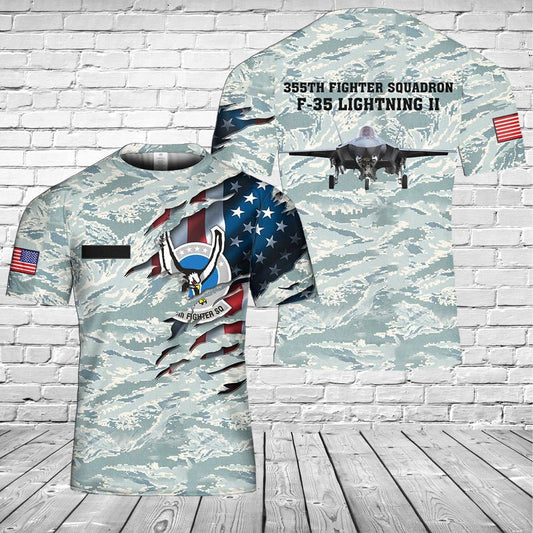 Custom Name US Air Force 355th Fighter Squadron F-35 Lightning II 3D T-shirt