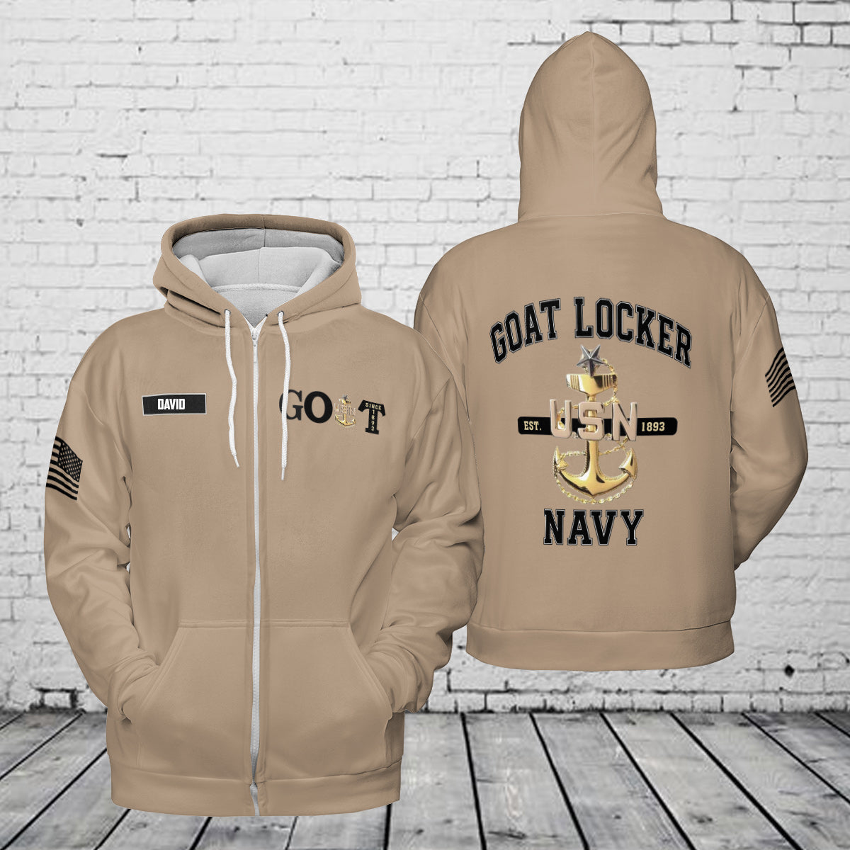 Custom Name US Navy Master Chief GOAT Since 1893 AOP Zip Hoodie
