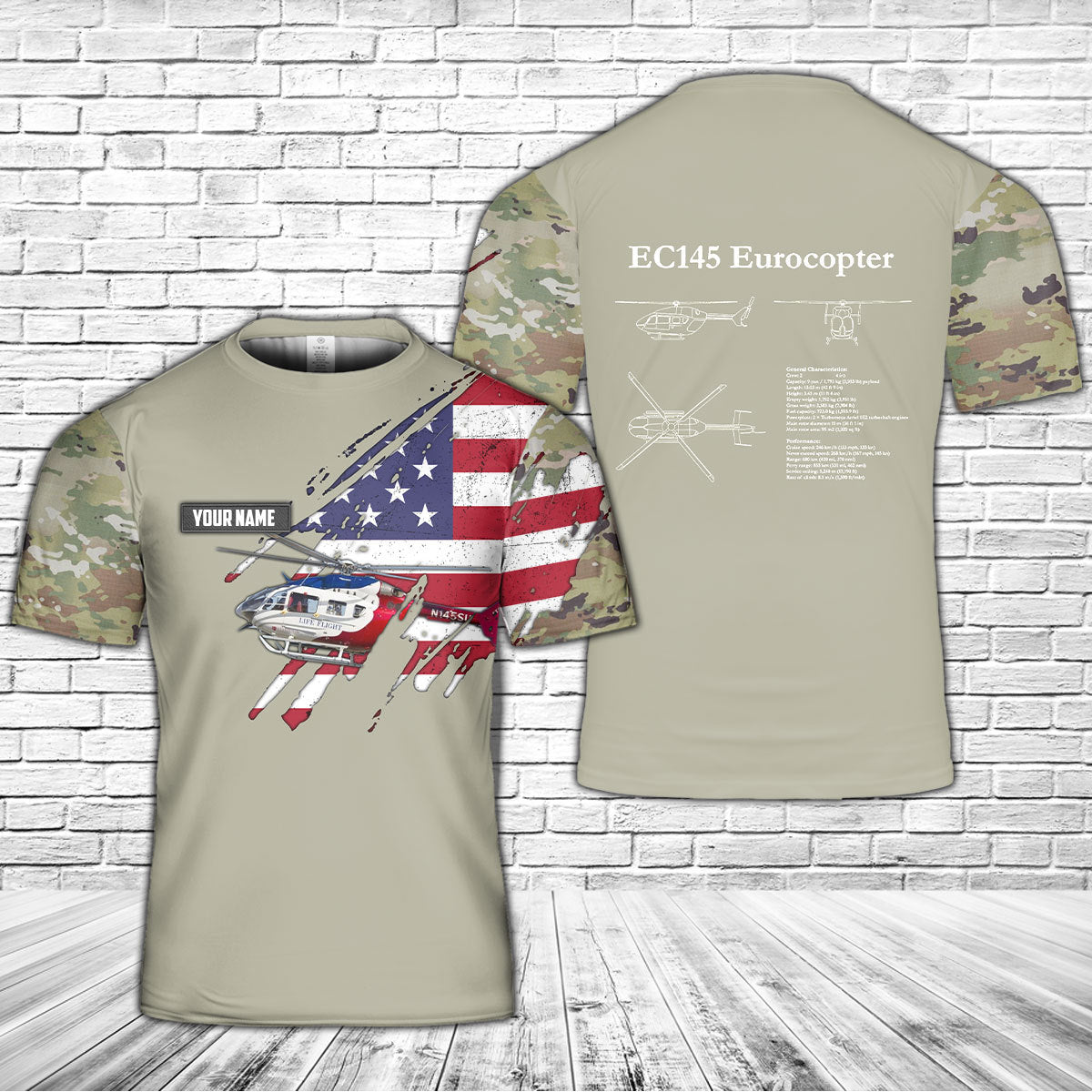 Custom Name Eurocopter EC145 3D T-shirt