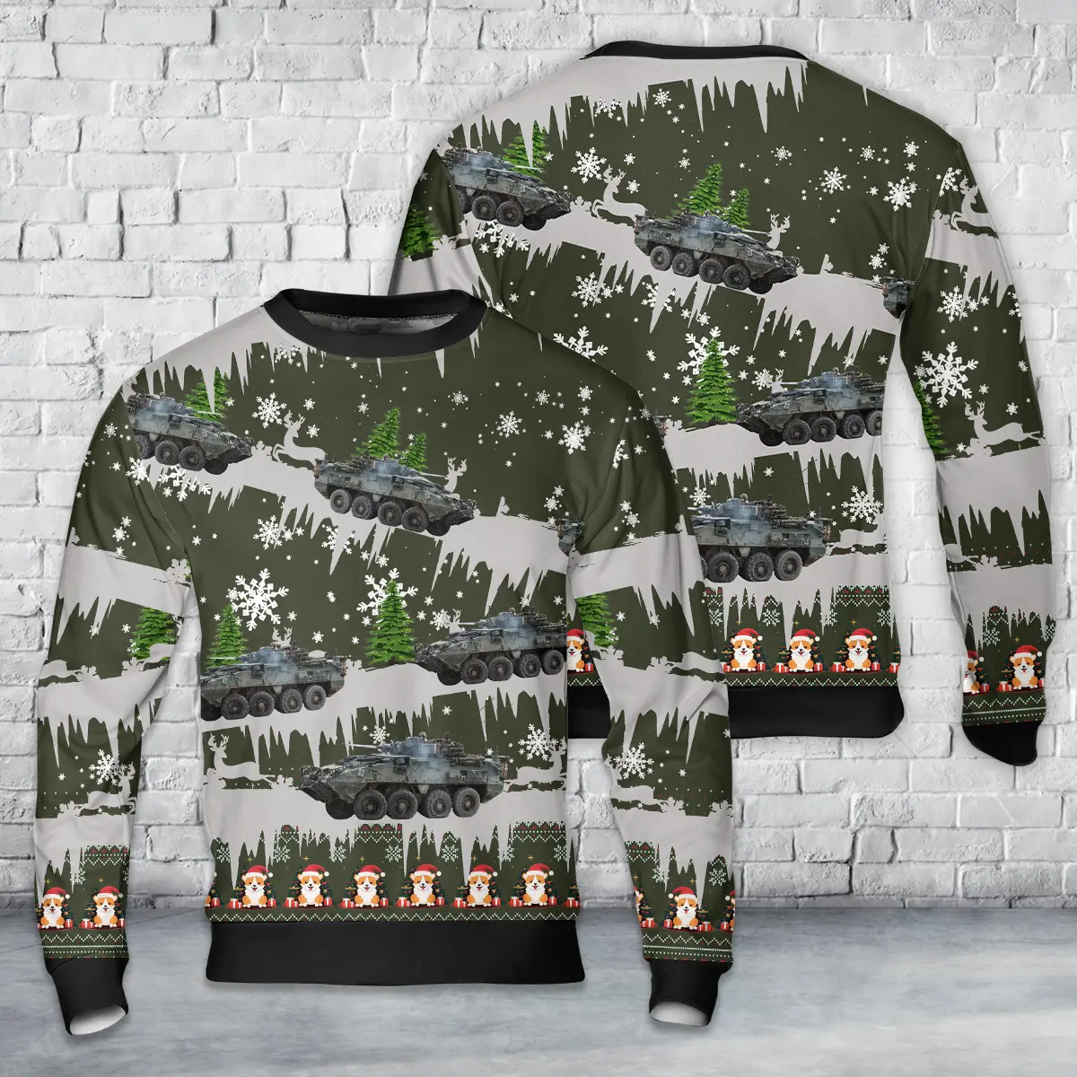 NZLAV Firing 25mm M242 Bushmaster Chain Gun AOP Christmas Sweater