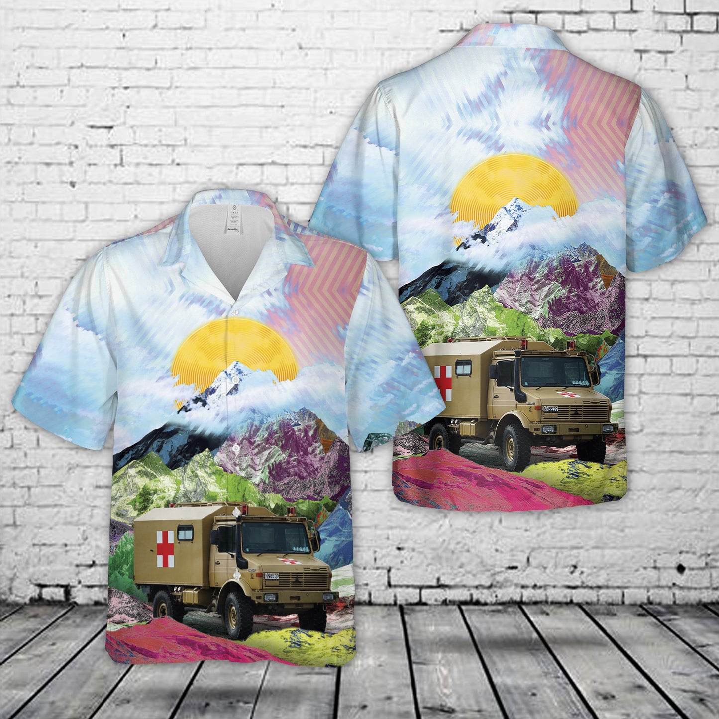 NZ Army Mercedes Unimog 1300L Ambulance Hawaiian Shirt