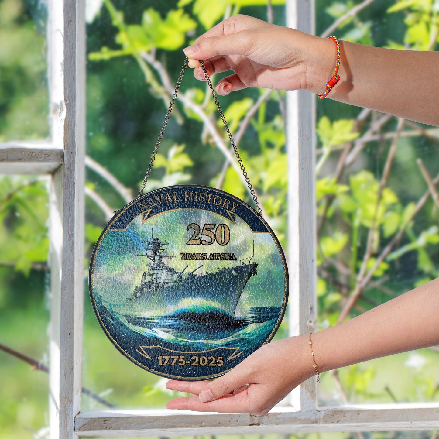 Naval History 250 Years at Sea Stained Glass Suncatcher for Window Hanging