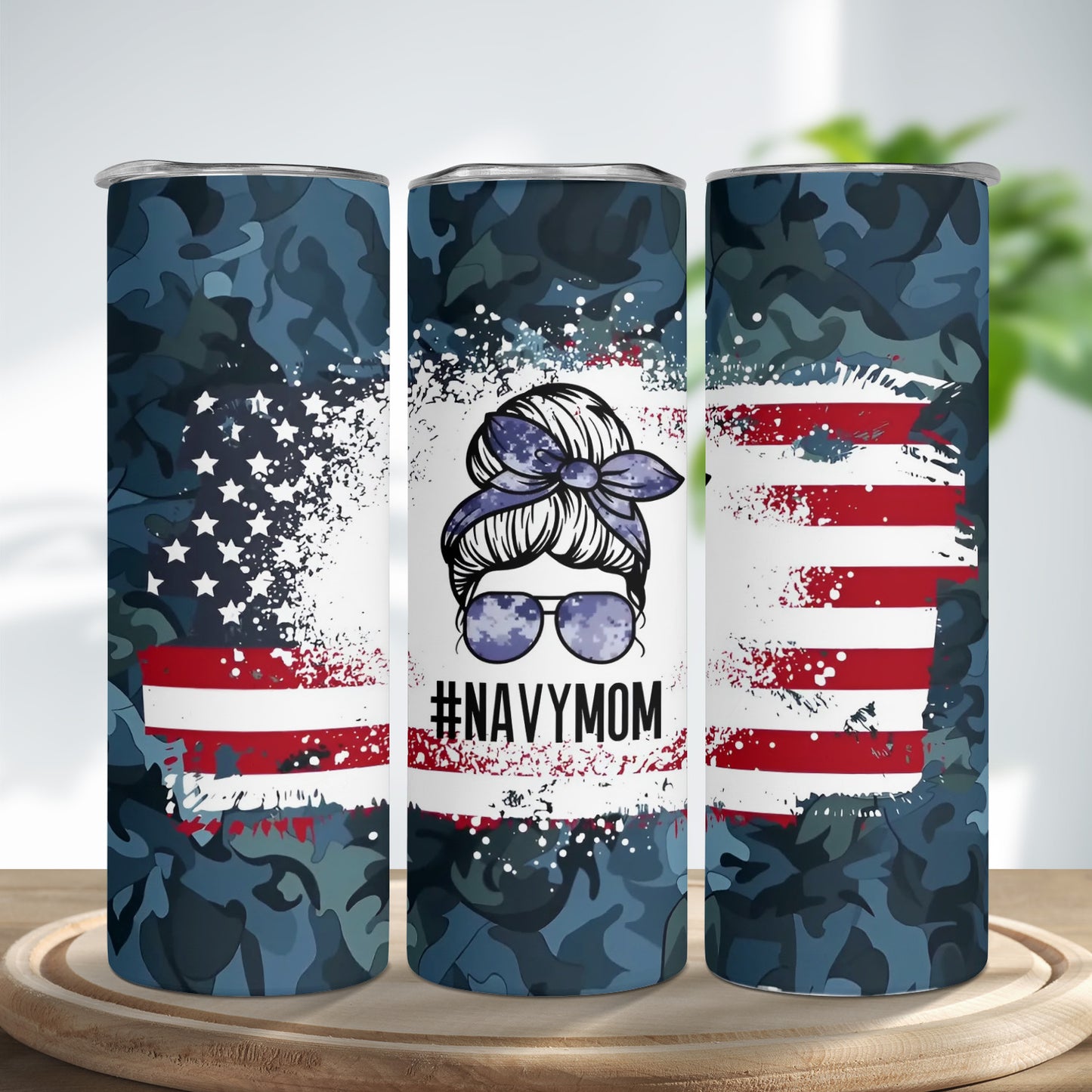 Navy Mom Skinny Tumbler Stainless Steel with Lids 20OZ