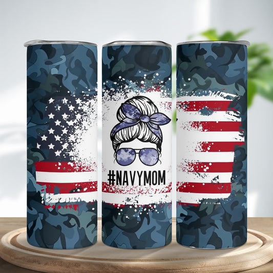 Navy Mom Skinny Tumbler Stainless Steel with Lids 20OZ