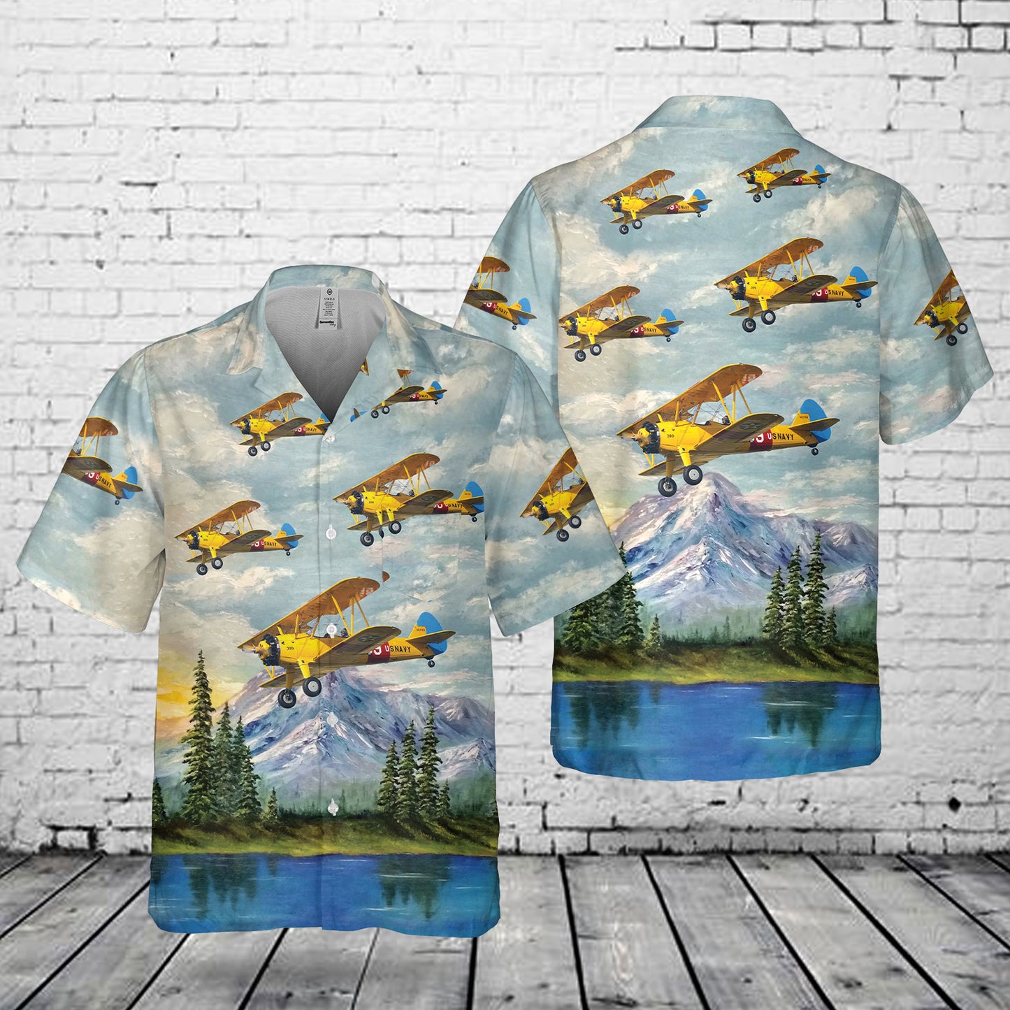 Navy Stearman Biplane Pocket Hawaiian Shirt