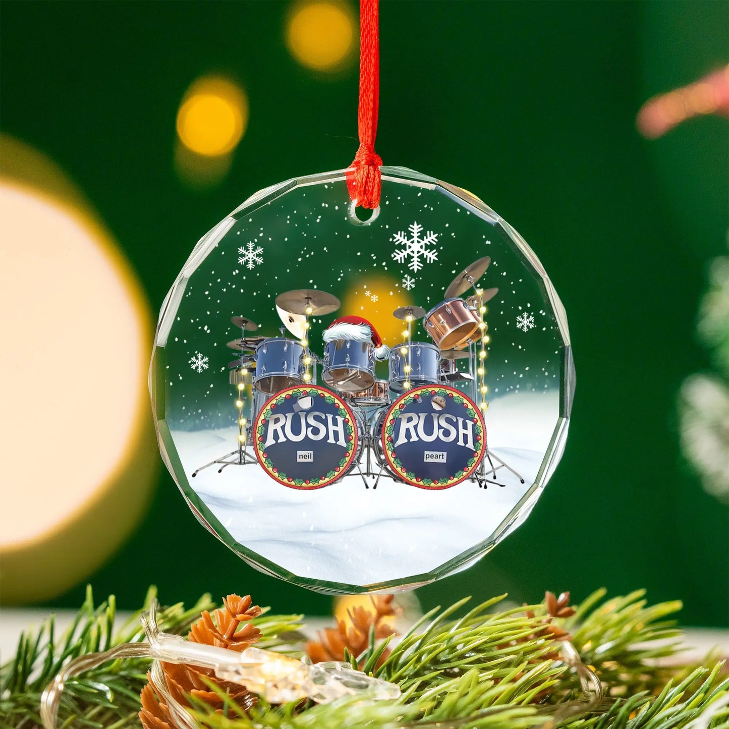 Neil Pearts Original RUSH Drum Set Christmas Glass Ornament