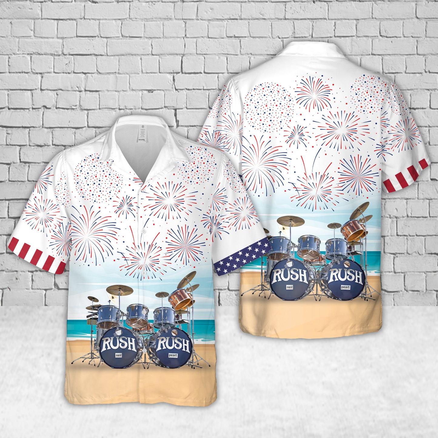 Neil Pearts Original RUSH Drum Set, 4th Of July Hawaiian Shirt