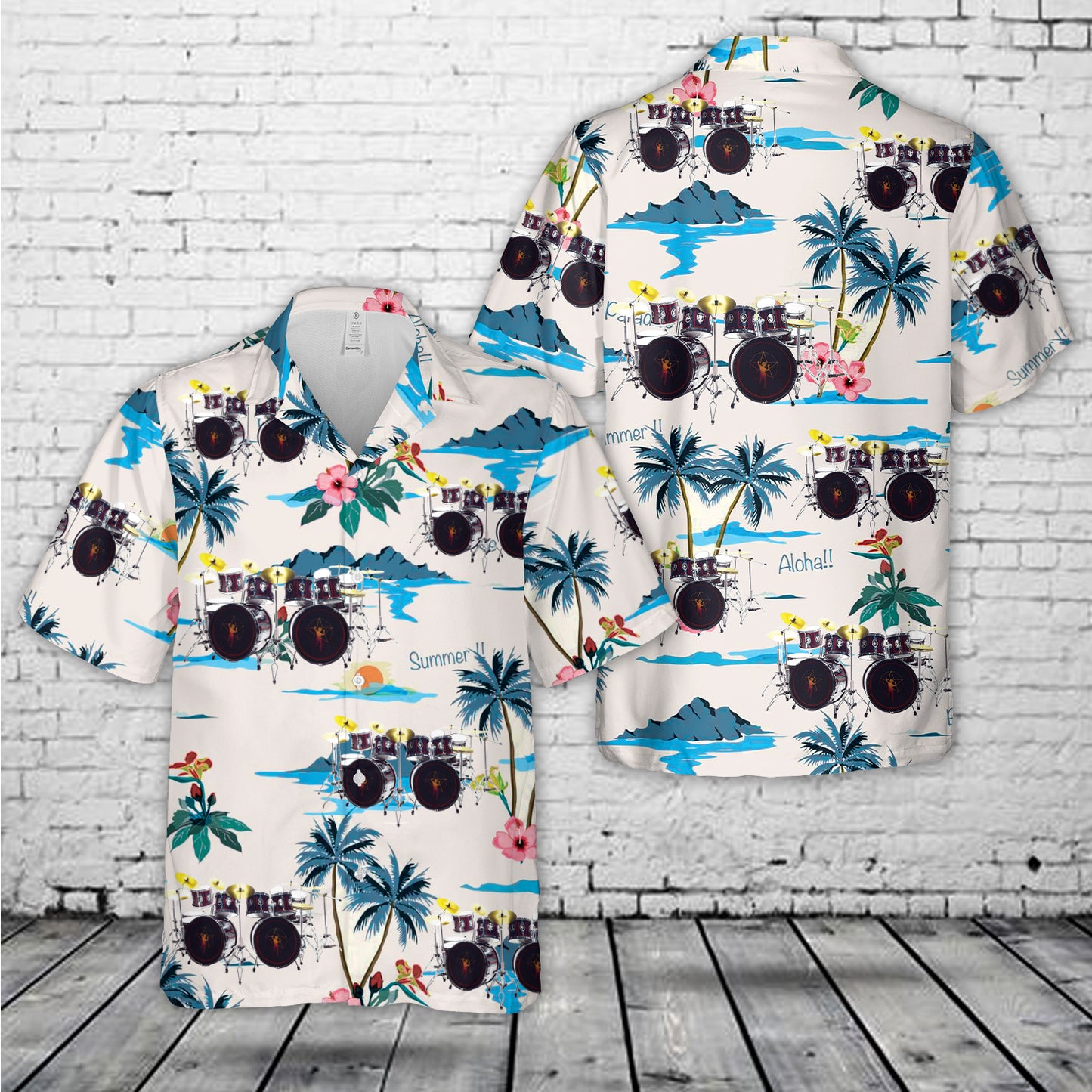 Neil Pearts Rush R30 Black Drum Set Miniature Hawaiian Shirt