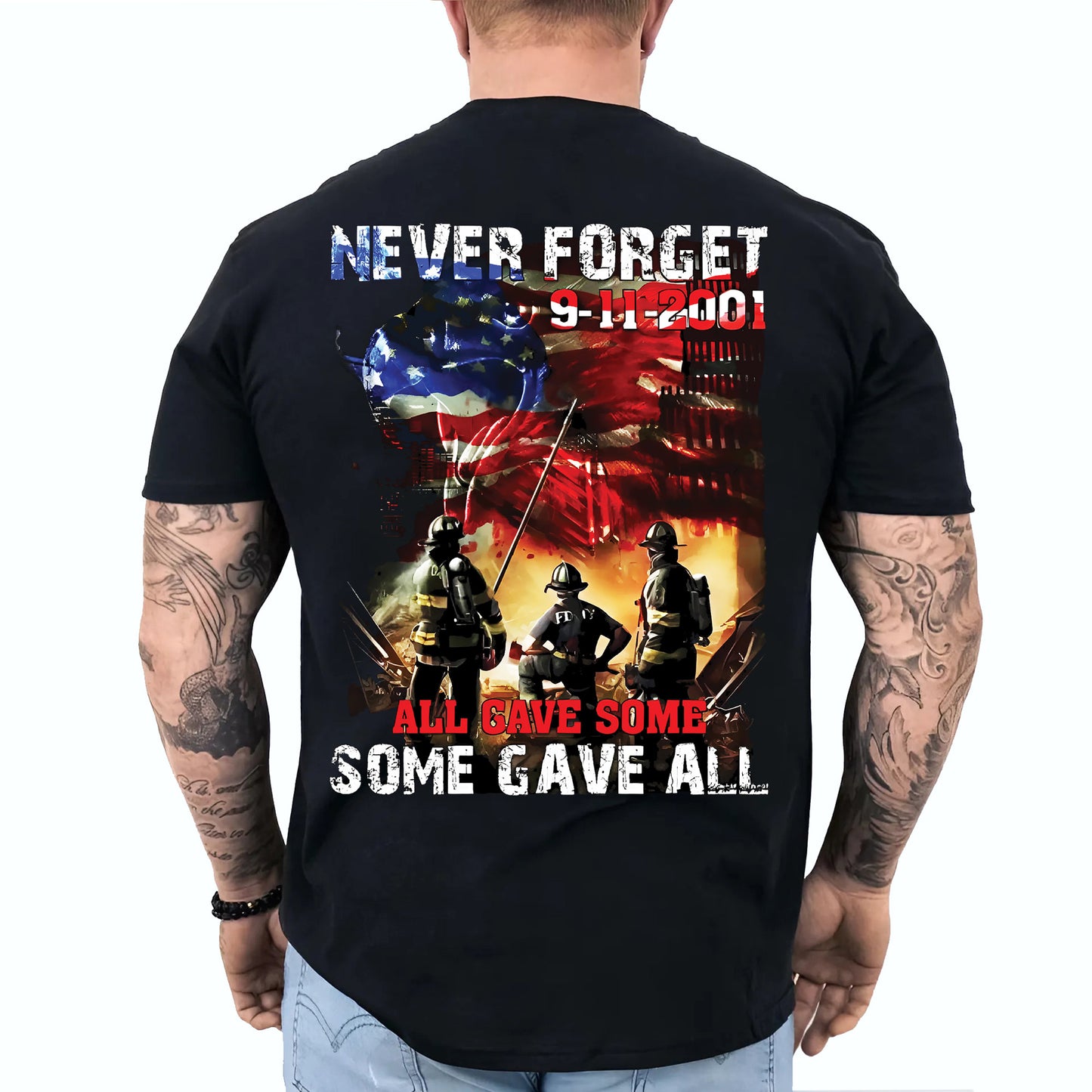 Never Forget Twin Towers Memorial Patriotic 911 Classic Unisex T-Shirt Gildan 5000 (Made In US)