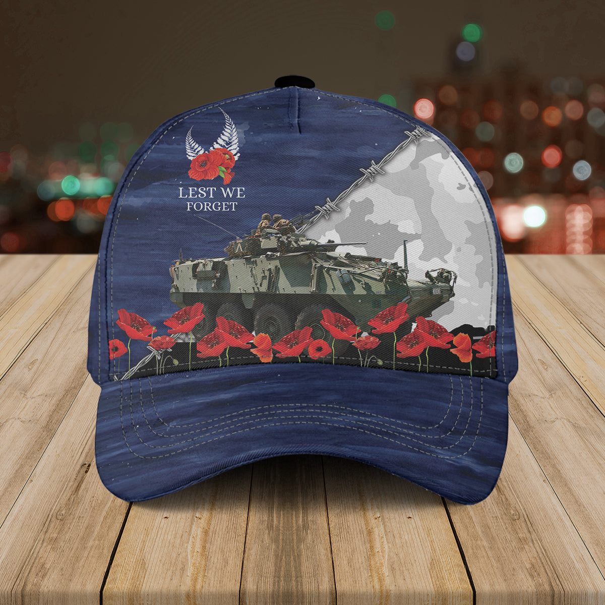 New Zealand Army Light Armoured Vehicle NZLAV ANZAC Day Red Poppy Baseball Cap