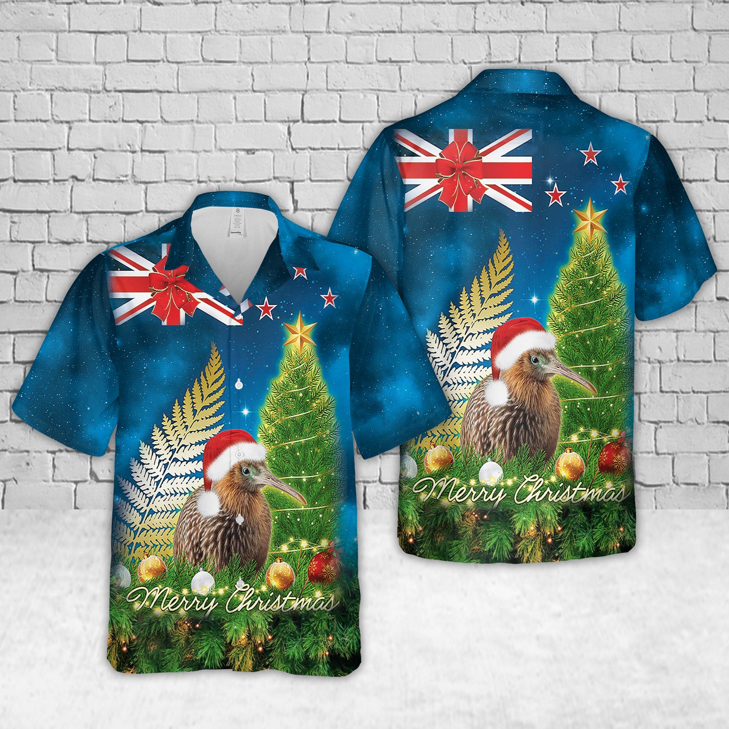 New Zealand Christmas Kiwi Bird and Fern Hawaiian Shirt