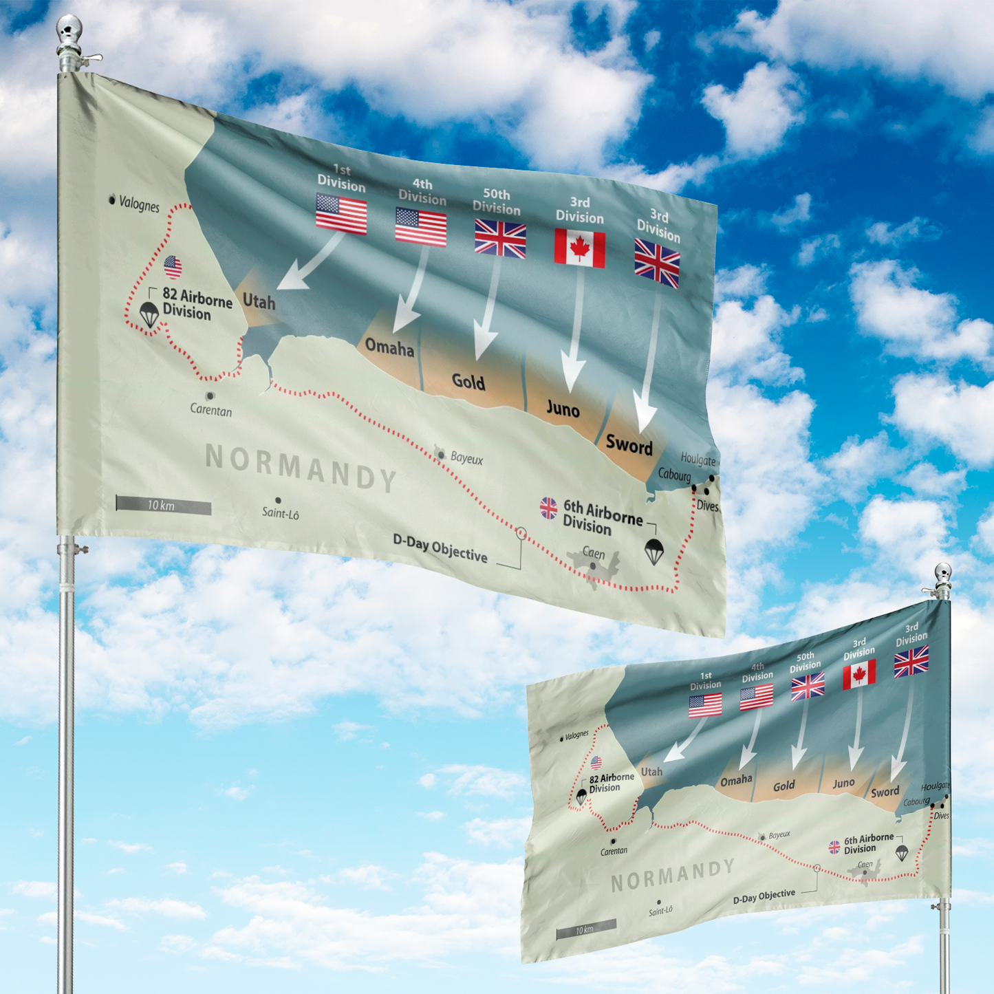 Normandy D-Day Map House Flag