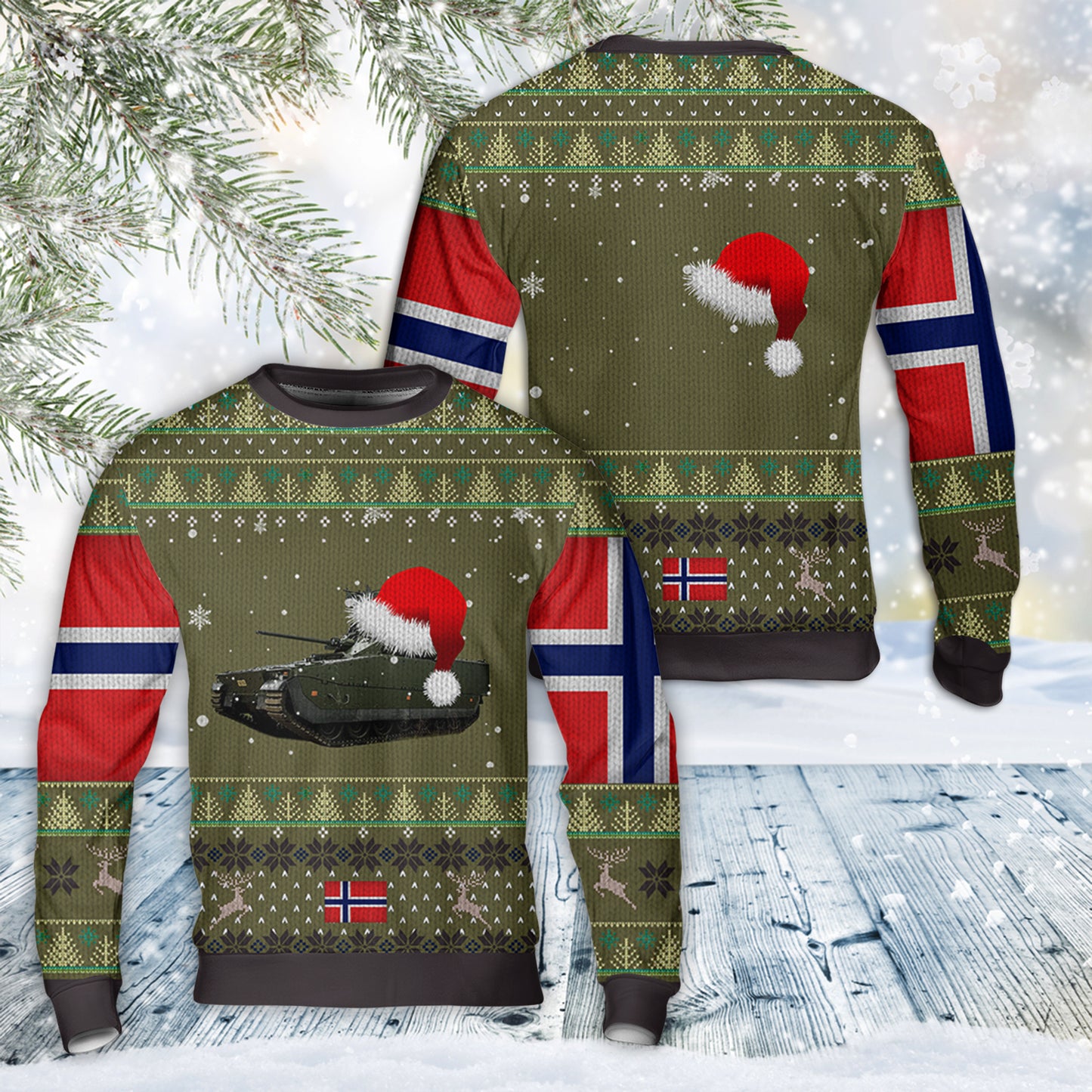 Norwegian Army CV90 Infantry Fighting Vehicle Christmas AOP Sweater