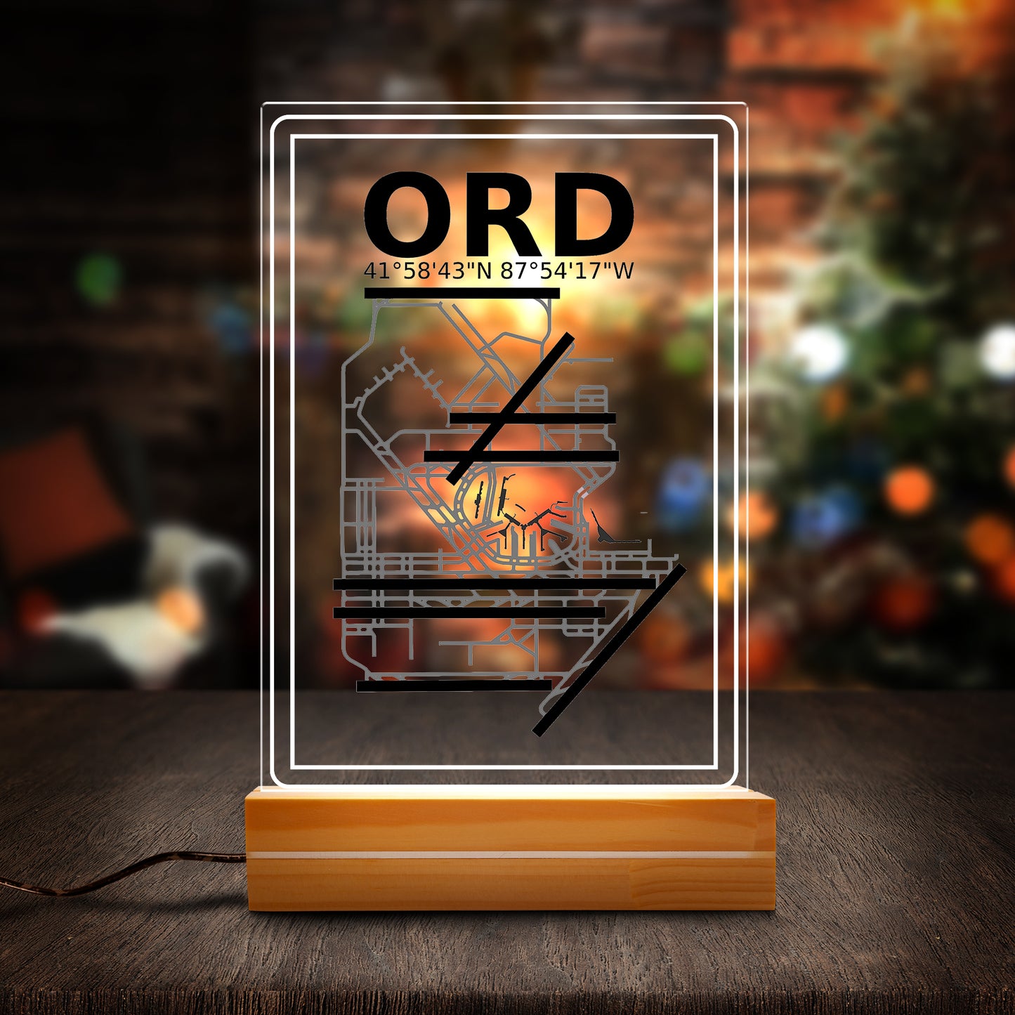 O'Hare (ORD) Chicago Airport Custom Shape Photo Night Light