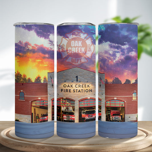 Oak Creek, Wisconsin, Oak Creek Fire Station No. 1 Skinny Tumbler Stainless Steel with Lids 20OZ
