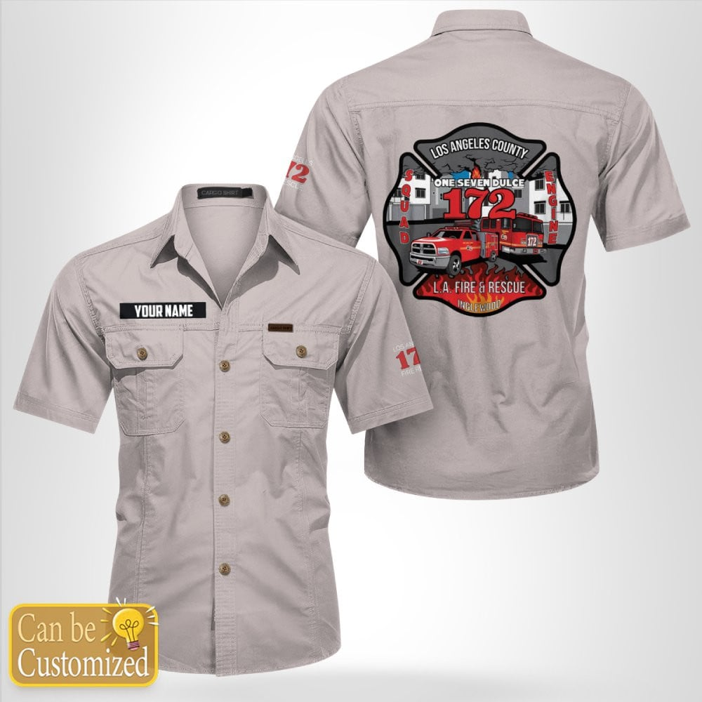 Custom Name Inglewood, California, Los Angeles County Fire Dept. Station 172 Cotton cargo shirt