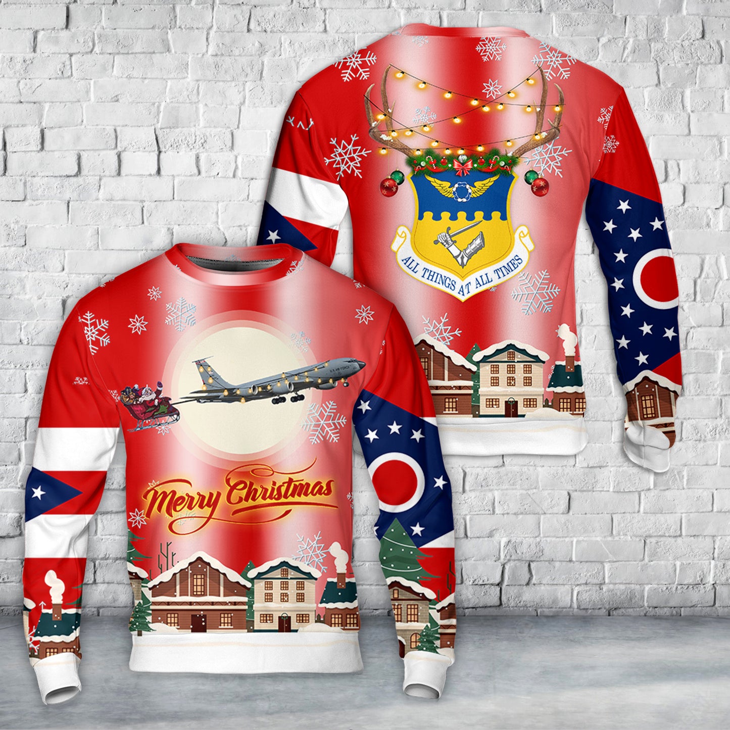 Ohio Air National Guard 121st Air Refueling Wing Boeing KC-135R Stratotanker (717-148) Christmas AOP Sweater