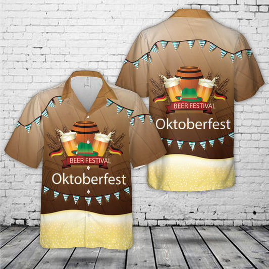 Oktoberfest With Flags, Beer Barrel And Mugs Hawaiian Shirt