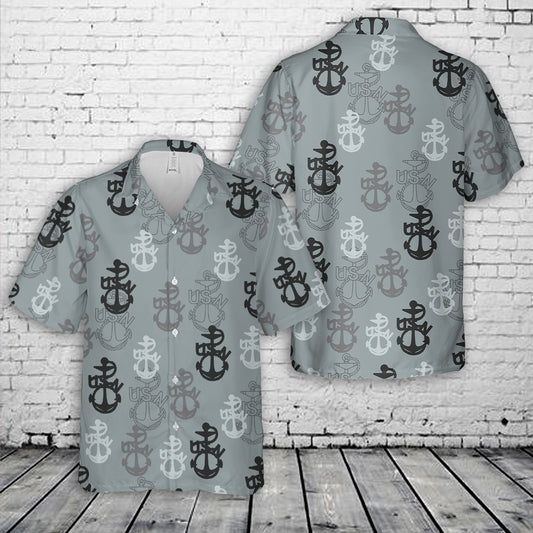 Old School Navy Chiefs Anchor Silhouette Hawaiian Shirt