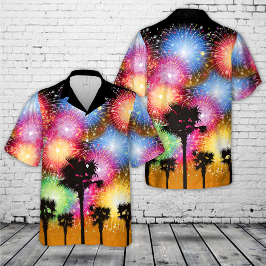 Palm Trees Fireworks 4th of July Hawaiian Shirt