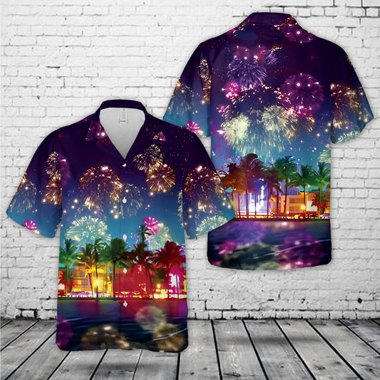 Palm Trees Fireworks, 4th Of July Hawaiian Shirt